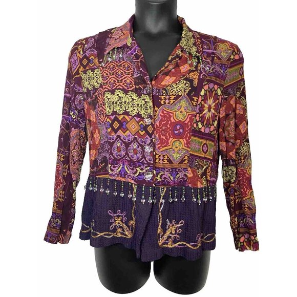 Vintage Howard Wolf Sz Large Art 2 Wear Button Up Shirt Beaded Vintage USA Made - Picture 1 of 15